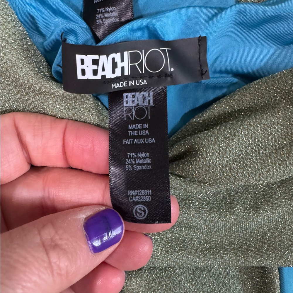 Beach Riot Bikini Kenzie Top & Zuri Bottoms Beryl Green Shimmer Size Small - Picture 10 of 12